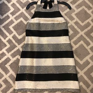 ABS black and white striped cocktail dress.